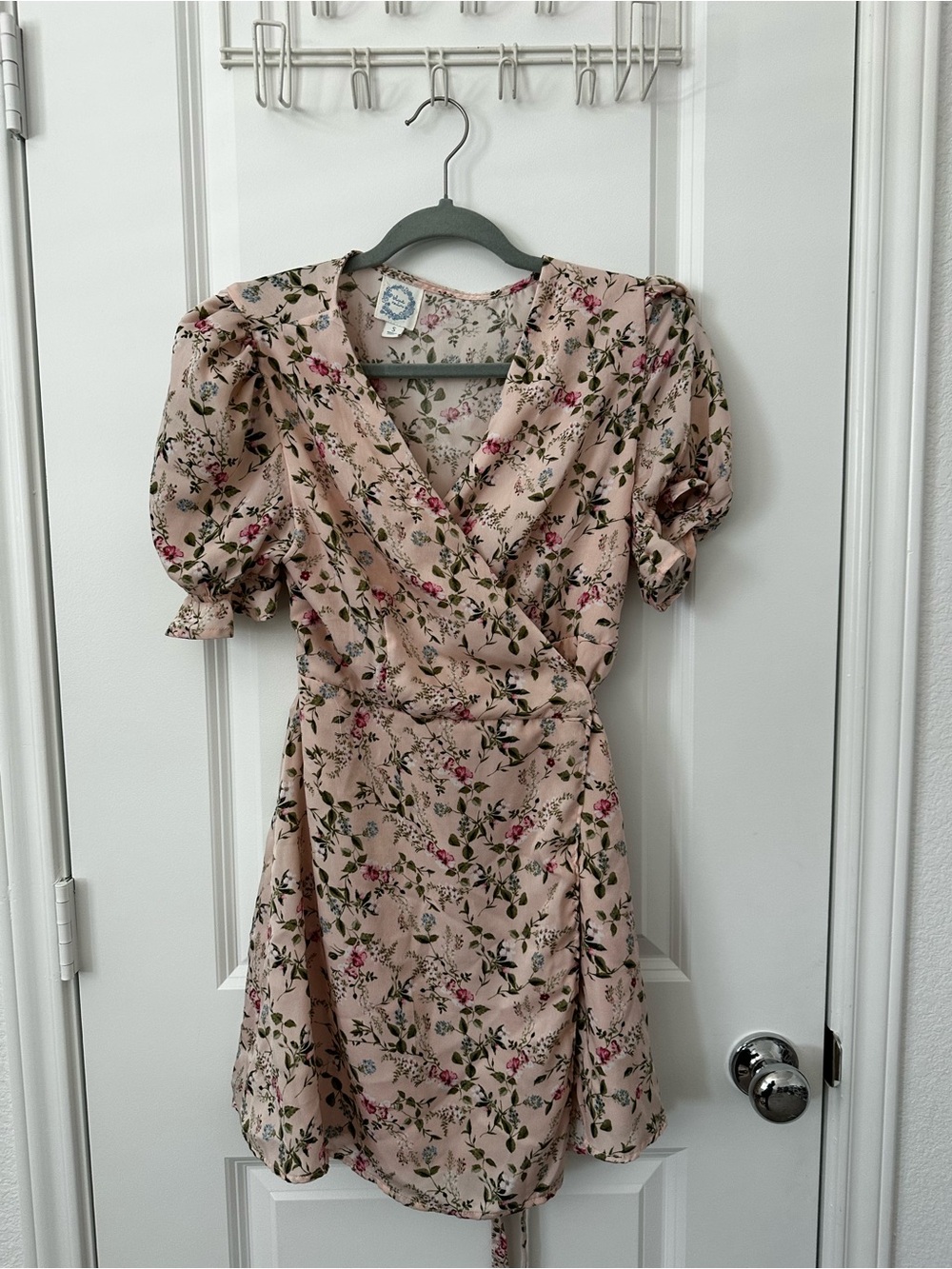 Blue Rain Blush Floral Wrap Mini Dress